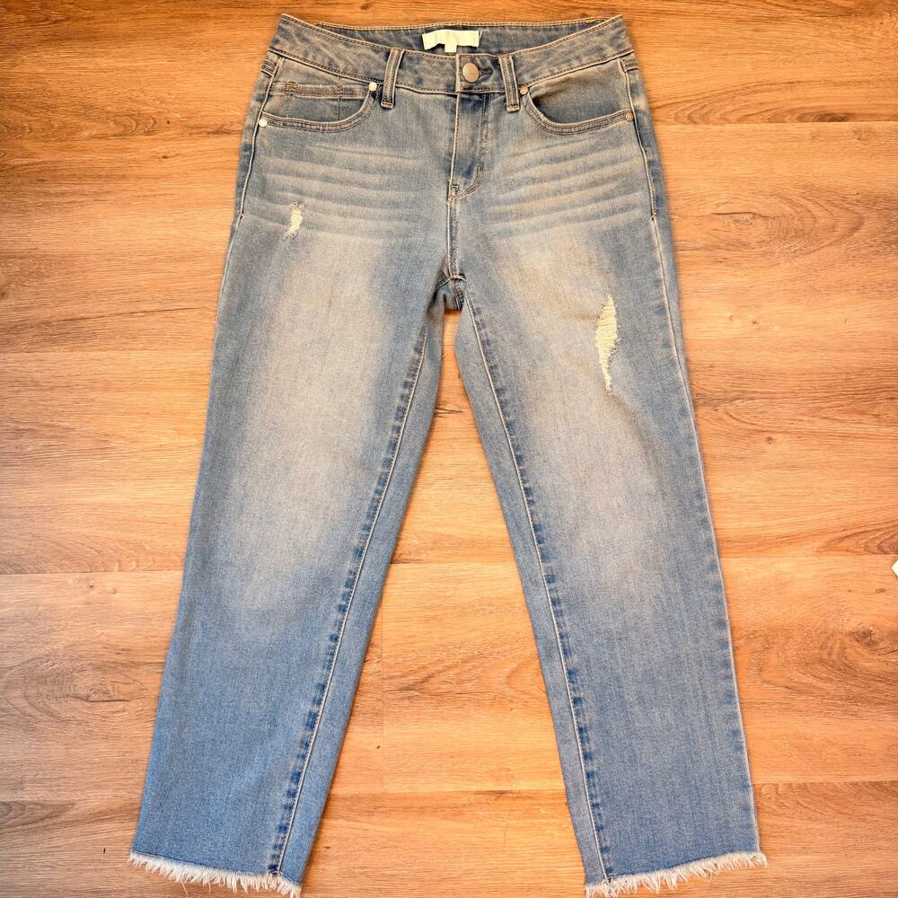 1822 Denim Distressed Light Wash Raw Hem Straight Jeans Size 4